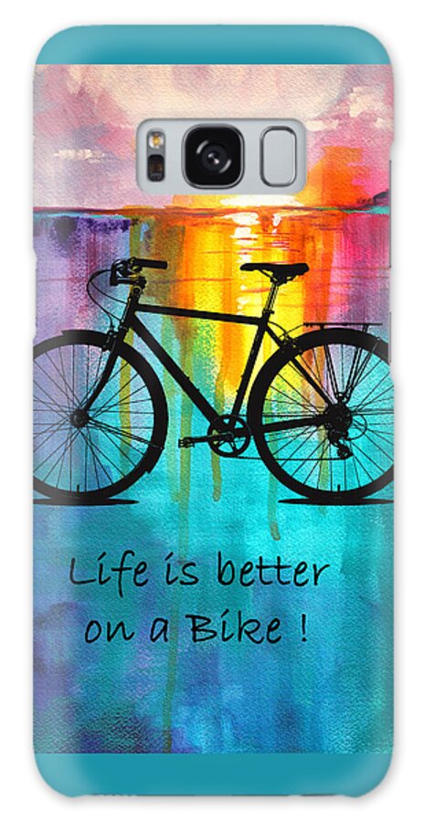 Bicycle Silhouette Galaxy Case featuring the mixed media Better on a Bike by Nancy Merkle