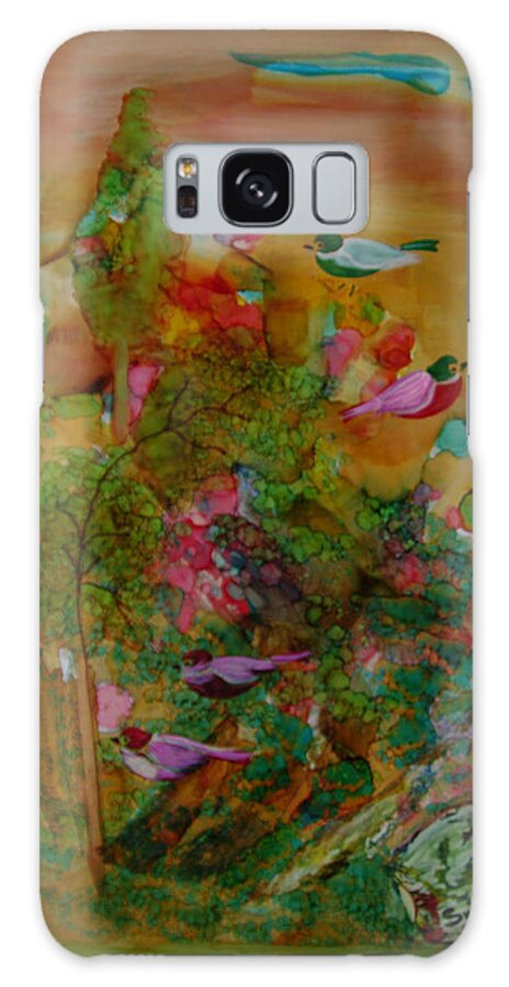 Landscape Galaxy Case featuring the painting Birds in exotic landscape # 57 by Sima Amid Wewetzer
