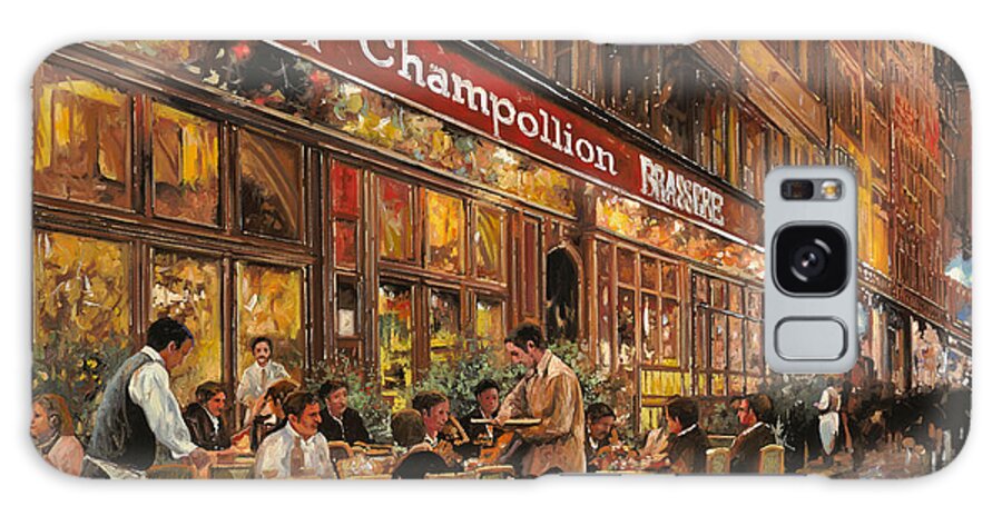 Street Scene Galaxy Case featuring the painting Bistrot Champollion di notte by Guido Borelli