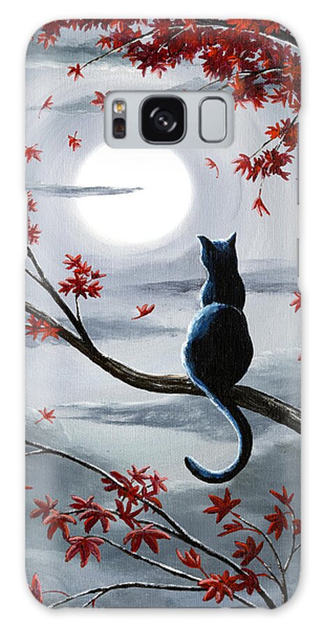 Zen Galaxy Case featuring the painting Black Cat in Silvery Moonlight by Laura Iverson