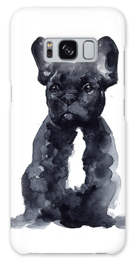 French Bulldog Galaxy Case featuring the painting Black french bulldog watercolor poster by Joanna Szmerdt