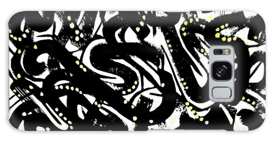  Thick Strokes Of Black Ink On A White Back Ground Highlighted With Small Gold Embellishments. Galaxy Case featuring the painting Black Ink gold paint by Priscilla Batzell Expressionist Art Studio Gallery