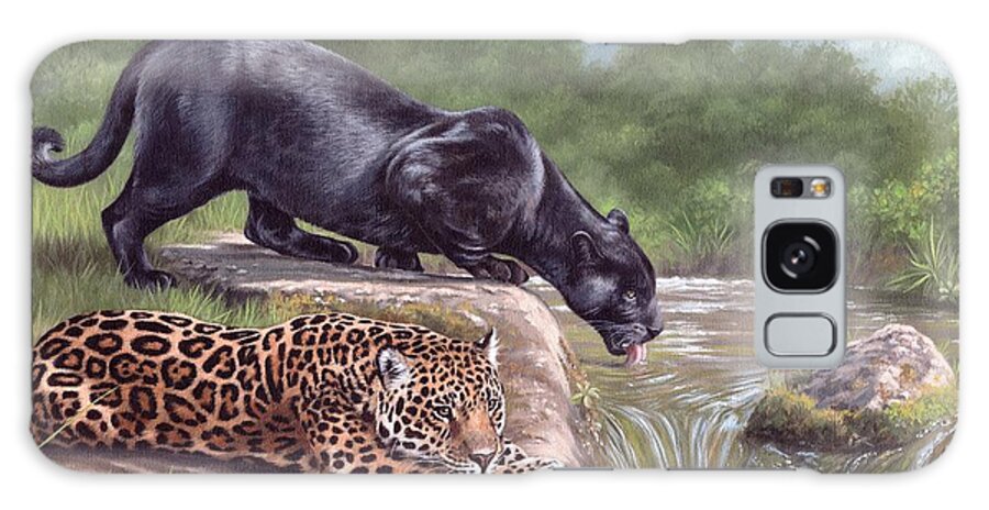 Black Panther Galaxy S8 Case featuring the painting Black Panther and Jaguar by Rachel Stribbling