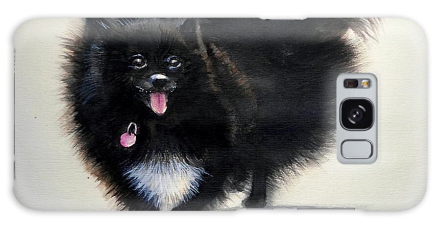 A Dog Galaxy Case featuring the painting Black pomeranian dog 3 by Katerina Kovatcheva