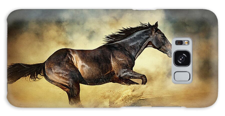 Horse Galaxy Case featuring the photograph Black Stallion horse Galloping like a devil by Dimitar Hristov
