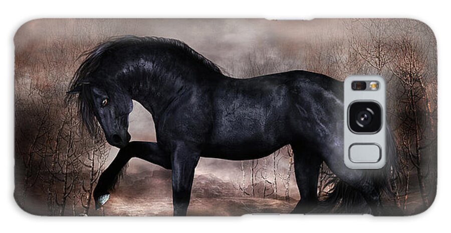 Black Stallion Galaxy Case featuring the mixed media Black Stallion by Shanina Conway