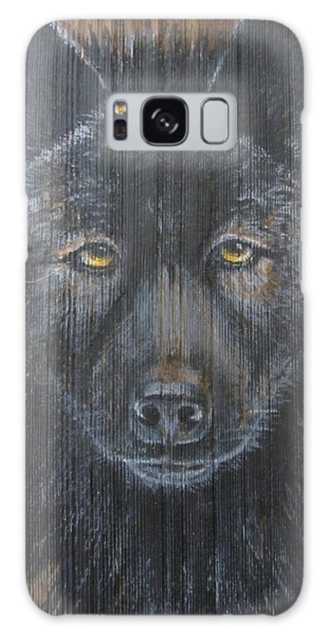 Wood Galaxy S8 Case featuring the mixed media Black Wolf by Barbara Prestridge