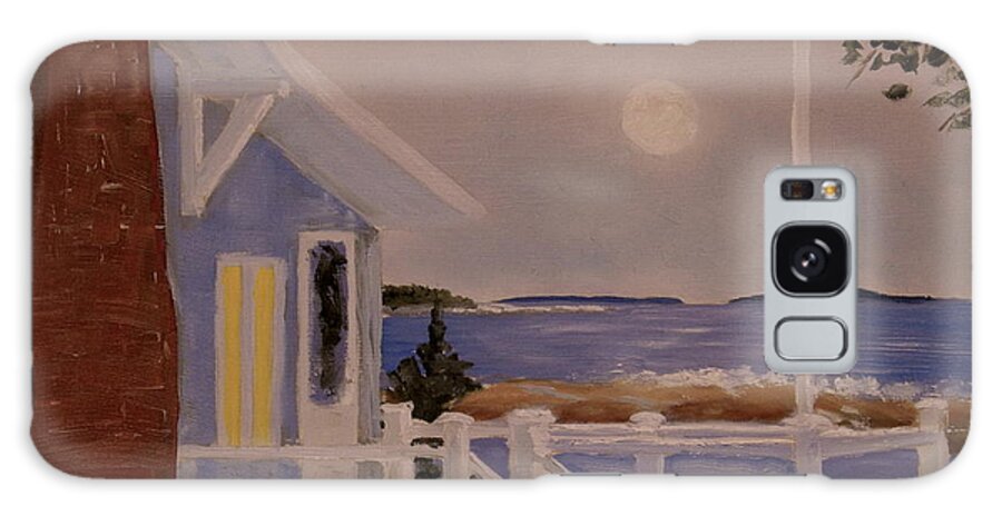 Moon Blood Sound Ocean House Galaxy Case featuring the painting Blood Moon Over Muscongus Sound by Scott W White