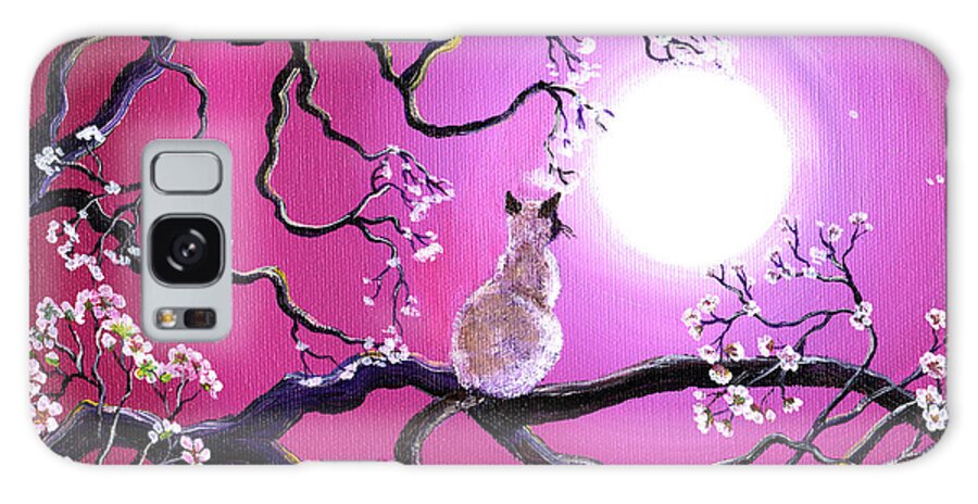 Siamese Cat Galaxy Case featuring the painting Blossoms in Fuchsia Moonlight by Laura Iverson
