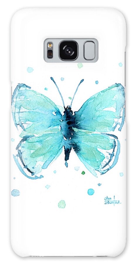Watercolor Galaxy Case featuring the painting Blue Abstract Butterfly by Olga Shvartsur