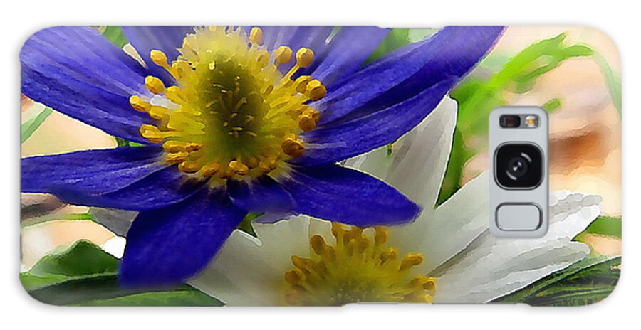 Windflowers Galaxy Case featuring the digital art Blue and White Anemones by Shelli Fitzpatrick