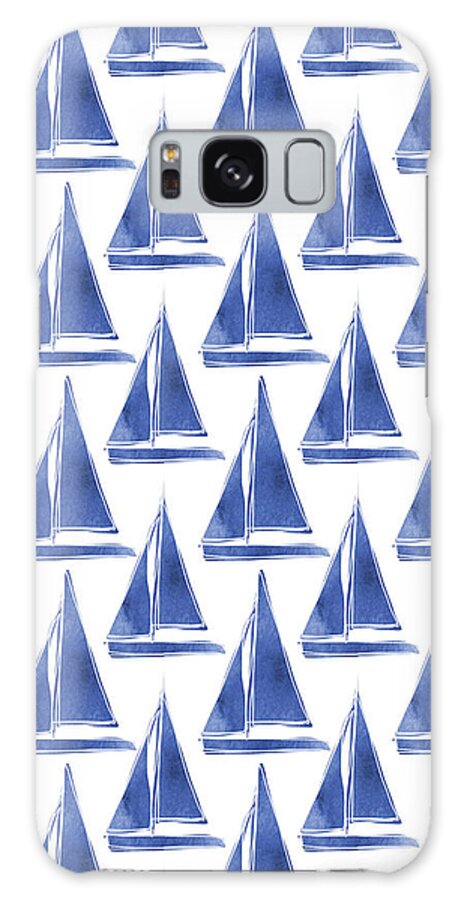 Boats Galaxy Case featuring the digital art Blue and White Sailboats Pattern- Art by Linda Woods by Linda Woods