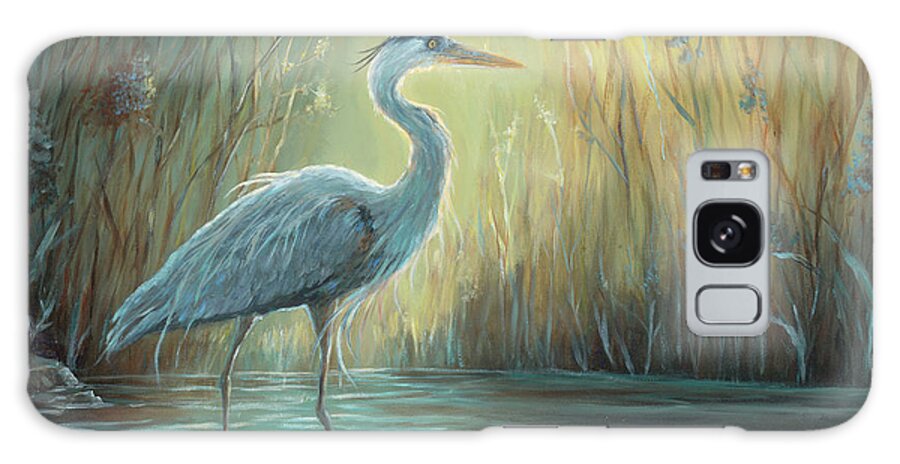 Heron Galaxy Case featuring the painting Blue Heron Fishing by June Hunt
