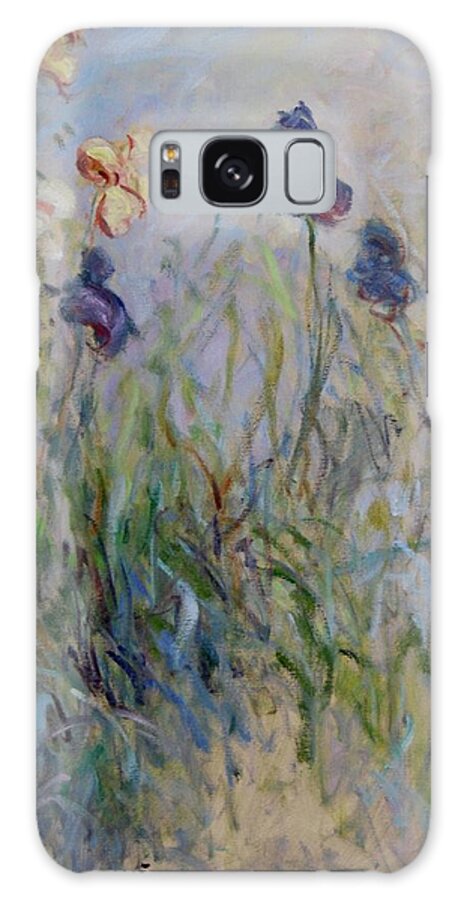 Landscape Galaxy S8 Case featuring the painting Blue Irises in the field, painted in the open air by Pierre Dijk