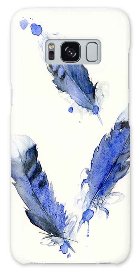 Watercolor Feathers Galaxy Case featuring the painting Blue Jay Feathers by Dawn Derman