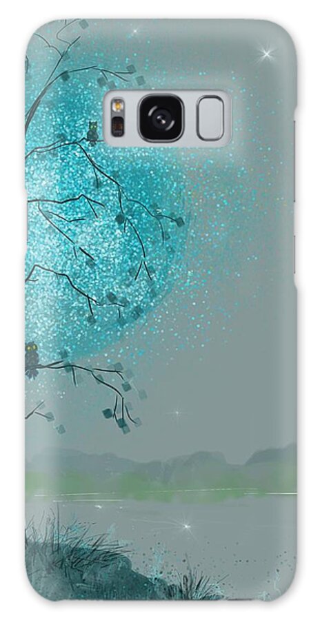 Owl Galaxy Case featuring the digital art Blue Moon Owls by Debra Baldwin