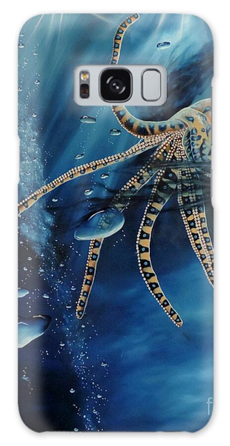 Blues Galaxy Case featuring the painting Blue Ring Octopus by Dianna Lewis
