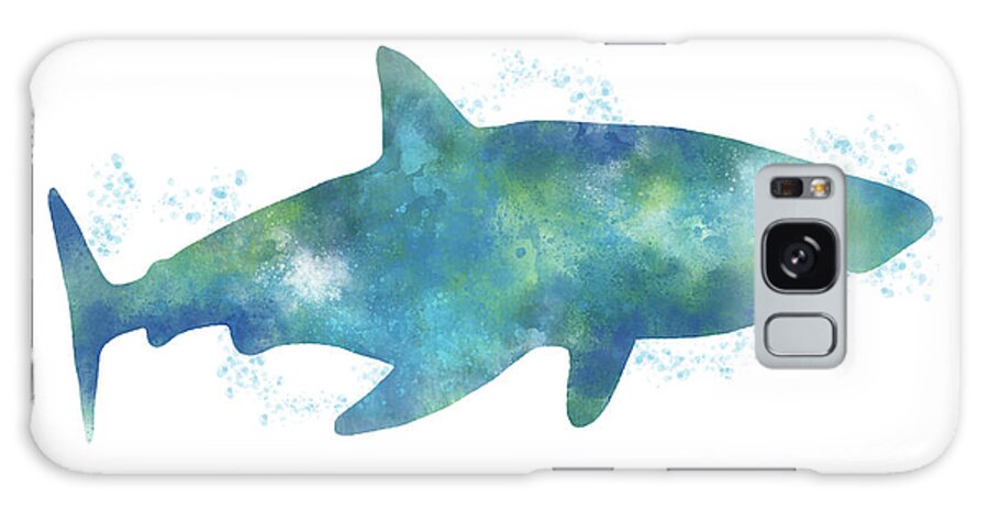 Watercolor Galaxy Case featuring the painting Blue Watercolor Shark- Art by Linda Woods by Linda Woods
