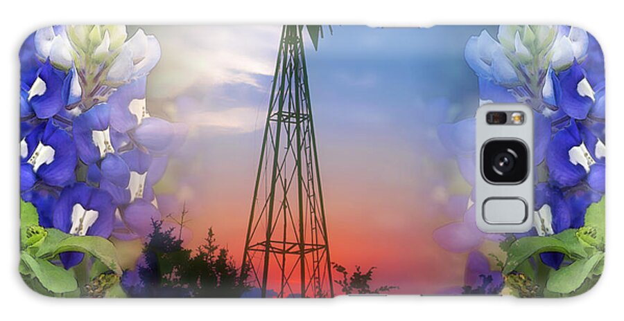 Bluebonnets Galaxy Case featuring the photograph Bluebonnets and Windmill by Stephen Anderson