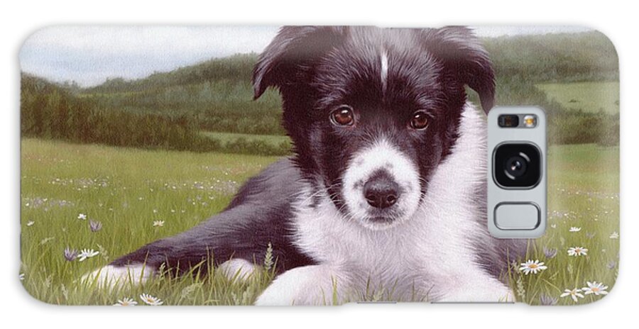 Dog Galaxy Case featuring the painting Border Collie Puppy Painting by Rachel Stribbling
