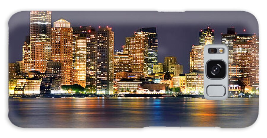 #faatoppicks Galaxy Case featuring the photograph Boston Skyline at NIGHT Panorama by Jon Holiday