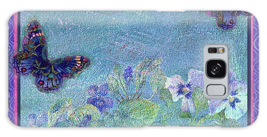 Illustrated Pansy Galaxy Case featuring the painting Botanical and Colorful Butterflies by Judith Cheng