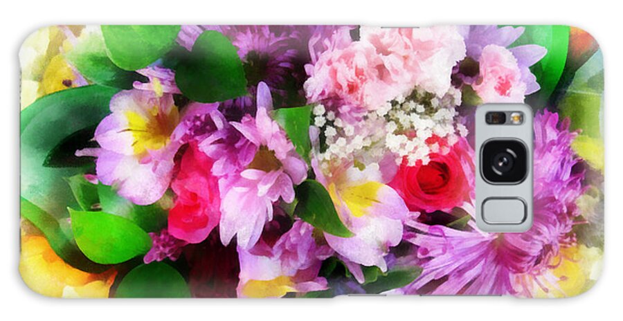 Flowers; Bouquet; Blooms; Buds; Plants; Love; Romance; Carnations; Chrysanthemums; Roses; Freesias Galaxy Case featuring the digital art Bouquet of Purple by Frances Miller