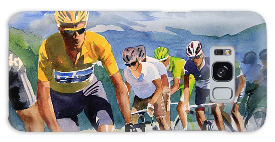 Le Tour De France Galaxy Case featuring the painting Brad Wiggins in Yellow by Shirley Peters