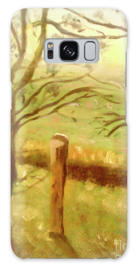 Old Railway Line Galaxy Case featuring the painting Brampton Valley Way by Paula Maybery