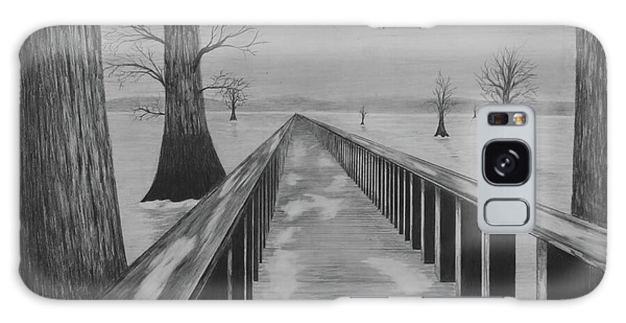 Lake Galaxy Case featuring the drawing Bridge Across Frozen Lake by Gregory Lee