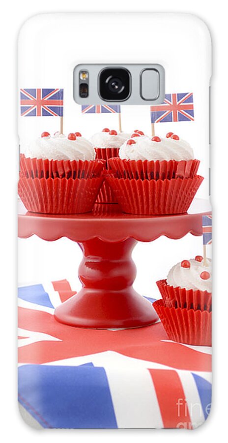 Afternoon Tea Galaxy Case featuring the photograph British Cupcakes with Union Jack Flags by Milleflore Images