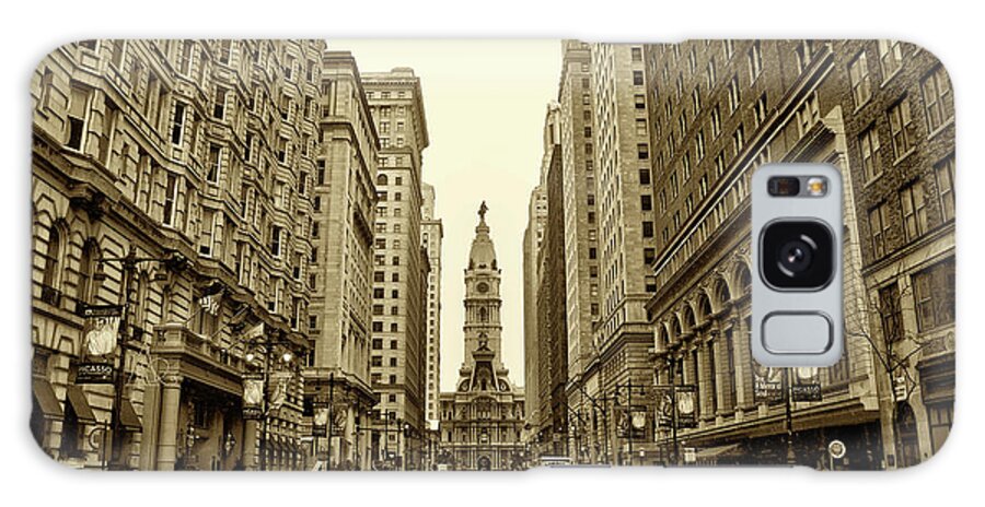 Broad Street Galaxy S8 Case featuring the photograph Broad Street Facing Philadelphia City Hall in Sepia by Bill Cannon