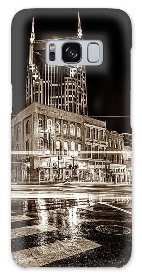 Nashville Skyline Galaxy Case featuring the photograph Broadway Lights - Nashville Tennessee Skyline Sepia by Gregory Ballos