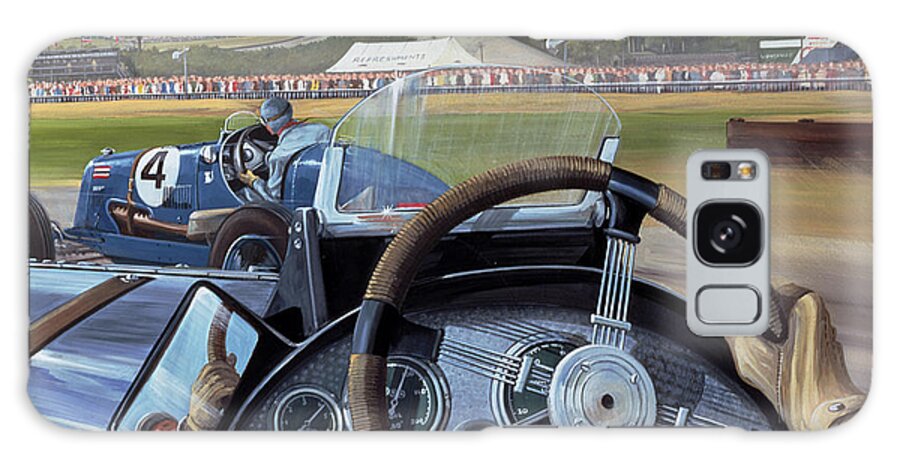Brooklands - From The Hot Seat (w/c And Gouache On Paper) Racing; Car; Driver; Wheel; Track; Circuit; Race; Vintage; Thirties Galaxy Case featuring the painting Brooklands From the Hot Seat by Richard Wheatland