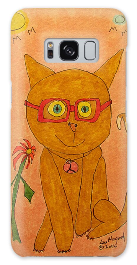 Hagood Galaxy Case featuring the painting Brown Cat With Glasses by Lew Hagood