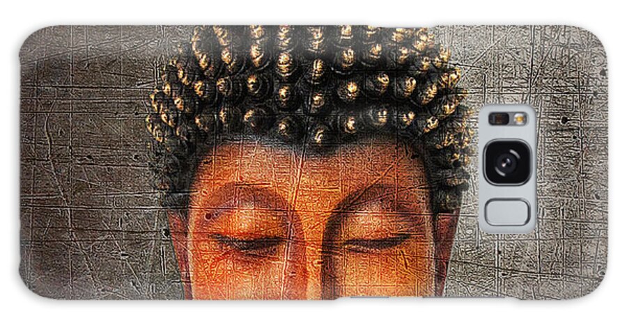 Buddha Galaxy Case featuring the digital art Buddha Head on Distressed Background Hard Light II by Fred Bertheas