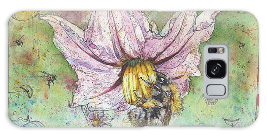 Bees Galaxy Case featuring the painting Bumble-Bee and Aubergine-Flower by Petra Rau