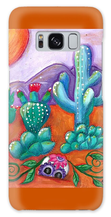 Sugar Skull Galaxy Case featuring the painting Buried Sugar Skull in Desert by Monica Resinger