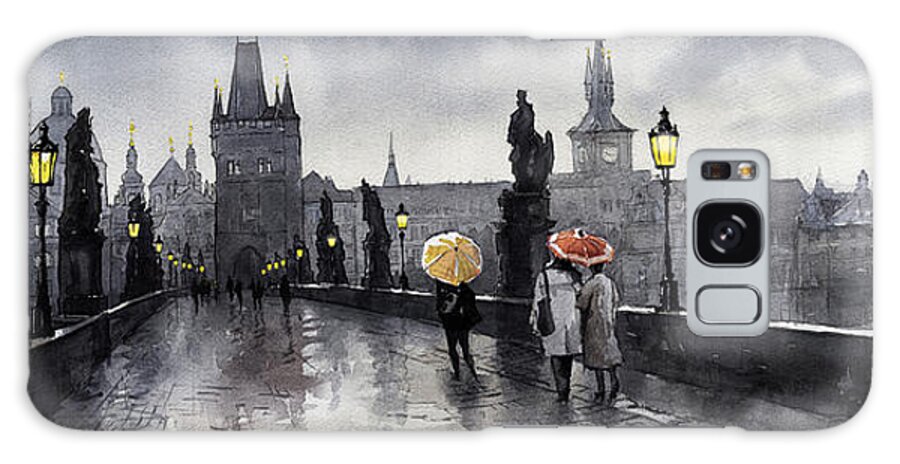 Prague Galaxy Case featuring the painting BW Prague Charles Bridge 05 by Yuriy Shevchuk