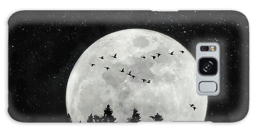 Silver Moon Galaxy Case featuring the photograph By the Light of the Silvery Moon - Birds by Andrea Kollo