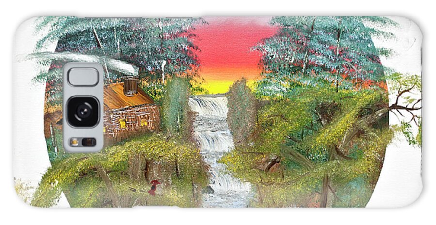 Oil On Canvas Galaxy Case featuring the painting Cabin by the Falls by Joseph Summa