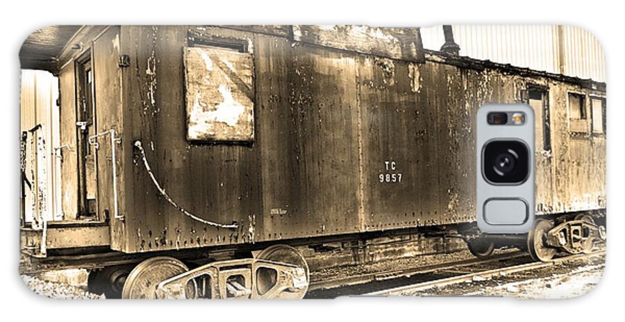 Caboose Black And White Galaxy Case featuring the photograph Caboose Black And White by Lisa Wooten