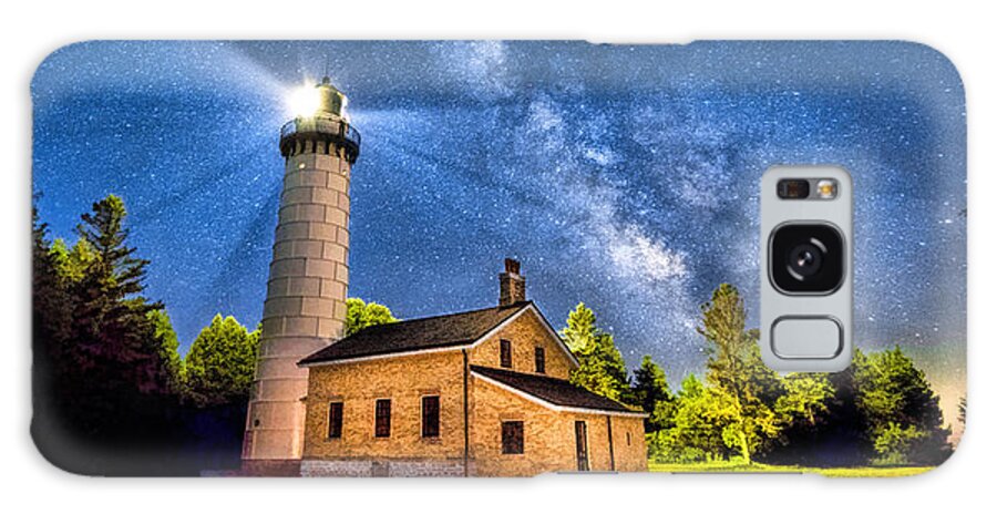 Door County Galaxy S8 Case featuring the painting Cana Island Lighthouse Milky Way in Door County Wisconsin by Christopher Arndt