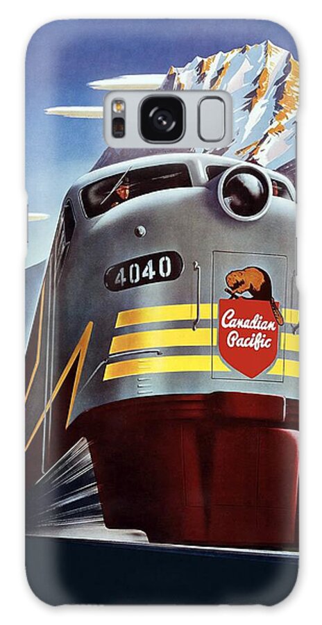 Canadian Pacific Galaxy Case featuring the mixed media Canadian Pacific - Railroad Engine, Mountains - Retro travel Poster - Vintage Poster by Studio Grafiikka