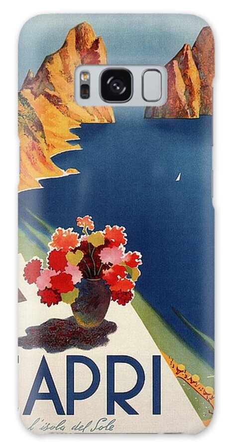 Capri Island Naples Italy Flowers Bay Sea Mountains Water Tourism Lithograph Retro Advertising Poster Poster Wall Art Vintage Retro Travel 1920 Retro Travel Art Retro Poster Vintage Poster Poster Print Travel Poster Illustrated Poster Gifts Illustration Buy Art Online Vintage Travel Poster Affiche Bauhaus Art Nouveau Art Deco 1920 Poster Vintage Decor Classical European Vintage Posters Best Seller Affiche Vintage Office Decor Modern Wall Decor Home Decor Galaxy Case featuring the mixed media Capri Island, Bay of Naples, Italy - Retro travel Poster - Vintage Poster by Studio Grafiikka