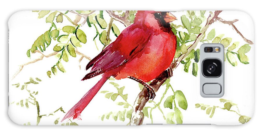 Bird Art Galaxy S8 Case featuring the painting Cardinal Bird by Suren Nersisyan