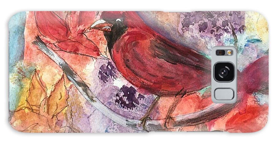 Bird Galaxy Case featuring the painting Cardinal in Flowers by Lucille Valentino