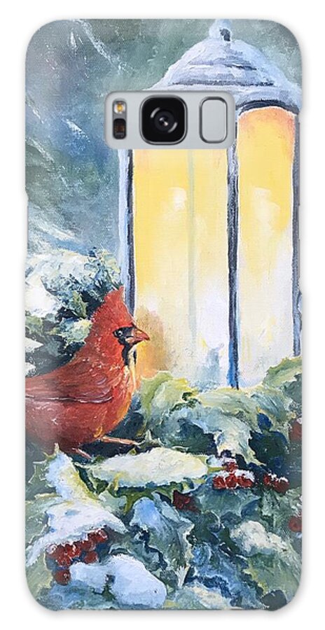 Cardinal Galaxy Case featuring the painting Snowy Lantern's Glow by ML McCormick