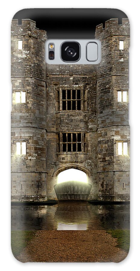 Darkness Galaxy Case featuring the photograph Castle at night with moat and lights glowing by Simon Bratt