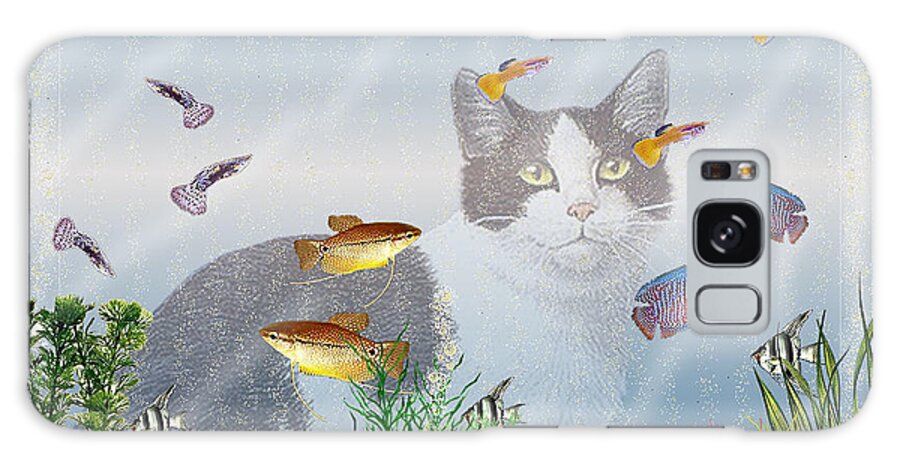 Fish Galaxy Case featuring the digital art Cat Watching Fishtank by Terri Mills